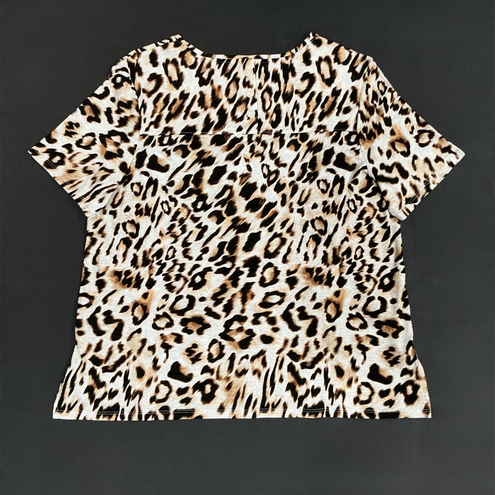Chicos 2P Short Sleeve Top US Womens Petite L LP Cheetah Animal Print T Shirt - Picture 2 of 5